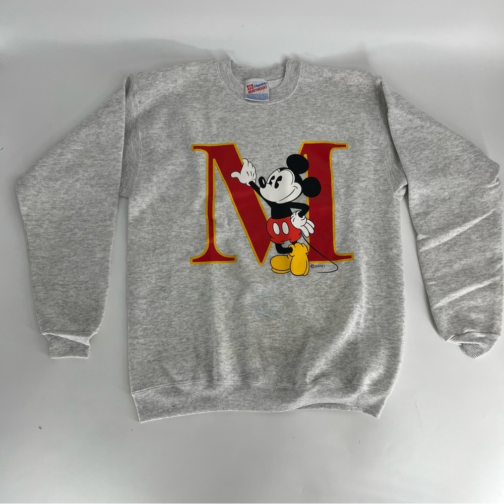 Disney Gray Crewneck Sweatshirt with Mickey and Red Letter M